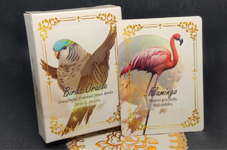 Birds Oracle deck box and Flamingo card