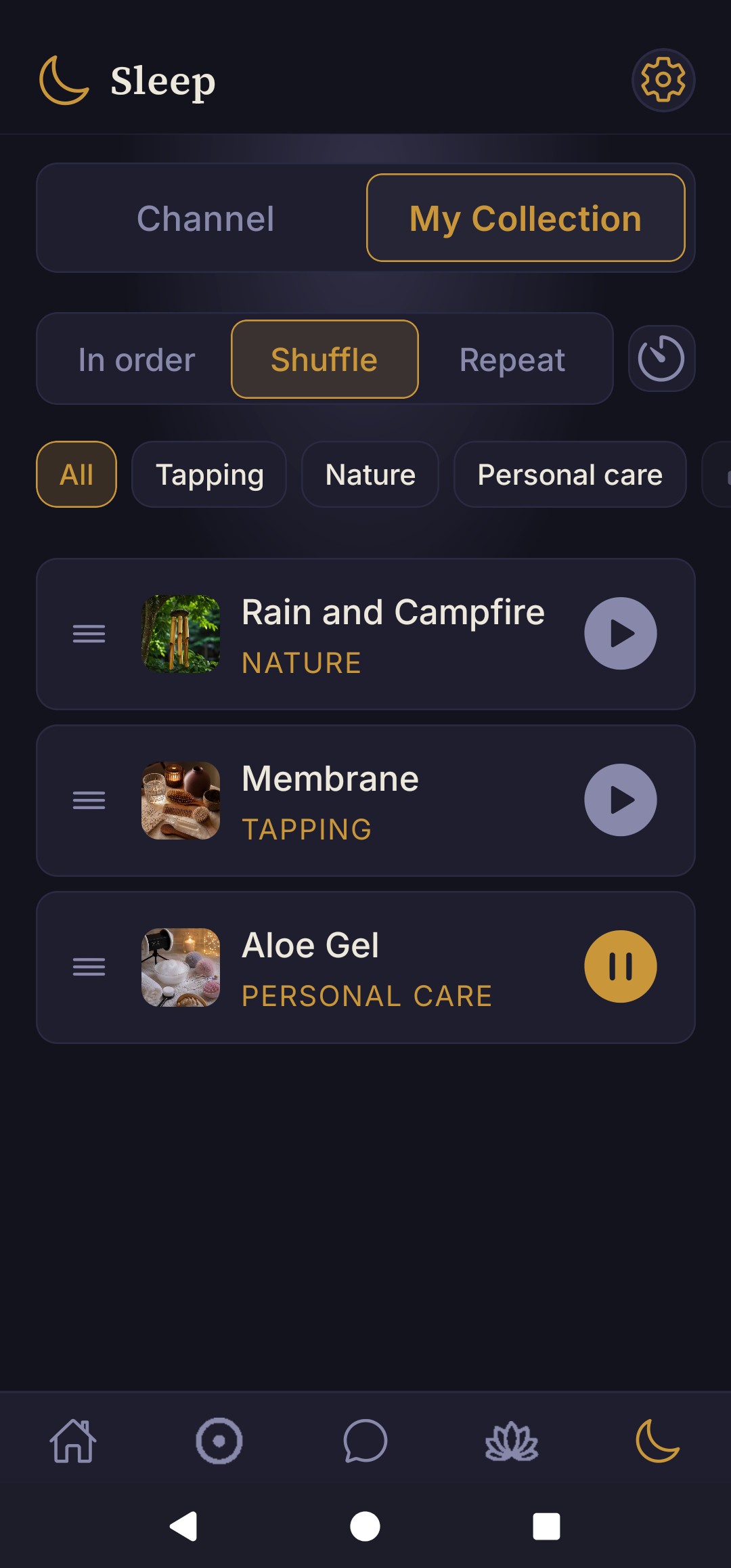 Wildflower ASMR sleep sound collection screen